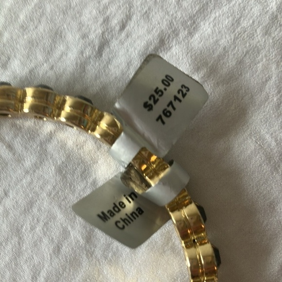 Gold tone slip on faux gem bracelet with gold charm - Picture 2 of 16